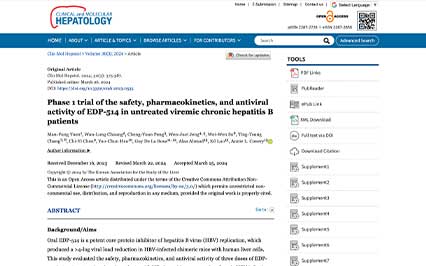 image for Phase 1 Trial of the Safety, Pharmacokinetics, and Antiviral Activity of EDP-514 in Untreated Viremic Chronic Hepatitis B Patients