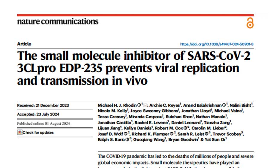 image for The Small Molecule Inhibitor of SARS-CoV-2 3CLpro EDP-235 Prevents Viral Replication and Transmission in Vivo